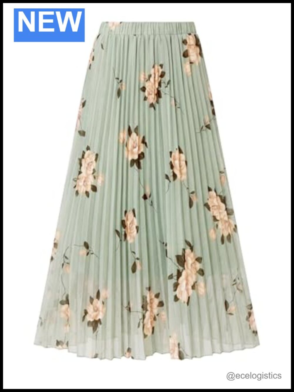 Women Maxi Pleated Floral Chiffon A-Line Midi Skirt